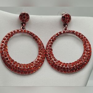 ✨2/$10✨ Red Stones Crystals Large Round Circle Earrings Dangle Silver-tone
